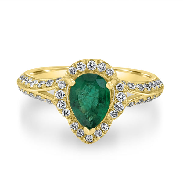 0.9ct Emerald Ring with 0.43tct Diamonds set in 14K Yellow Gold