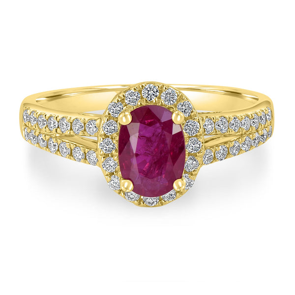 0.95ct Ruby Ring with 0.36tct Diamonds set in 14K Yellow Gold