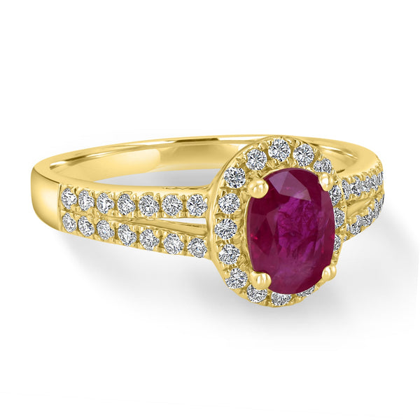 0.95ct Ruby Ring with 0.36tct Diamonds set in 14K Yellow Gold