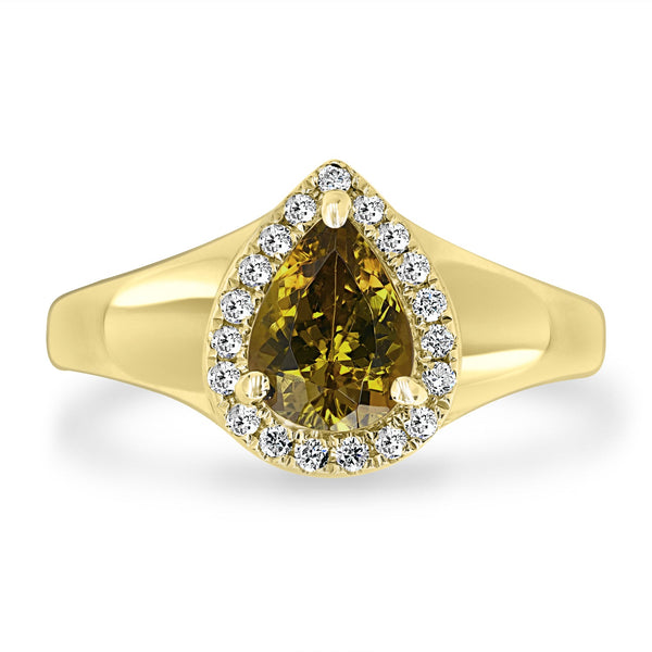 1.13ct Golden Tanzanite Ring with 0.15tct Diamonds set in 14K Yellow Gold