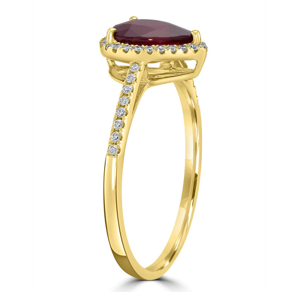 1.32ct Ruby Ring with 0.14tct Diamonds set in 14K Yellow Gold