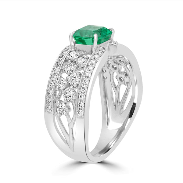 0.96ct Emerald Rings with 0.6tct Diamond set in Platinum 900