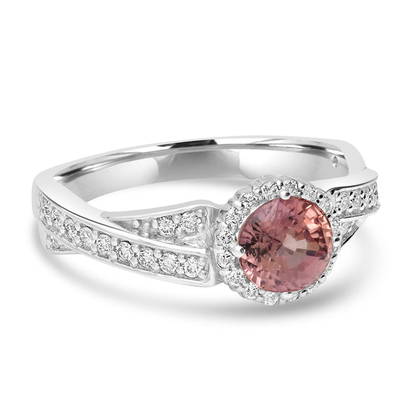 1.01ct Padparadscha Sapphire Rings with 0.26tct Diamond set in 14K White Gold