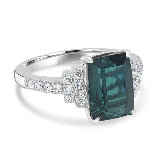 3.54ct  Indicolite Rings with 0.32tct Diamond set in 14K White Gold