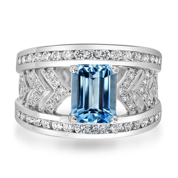 1.50Ct Aquamarine Ring With 0.78Tct Diamonds In 14K White Gold