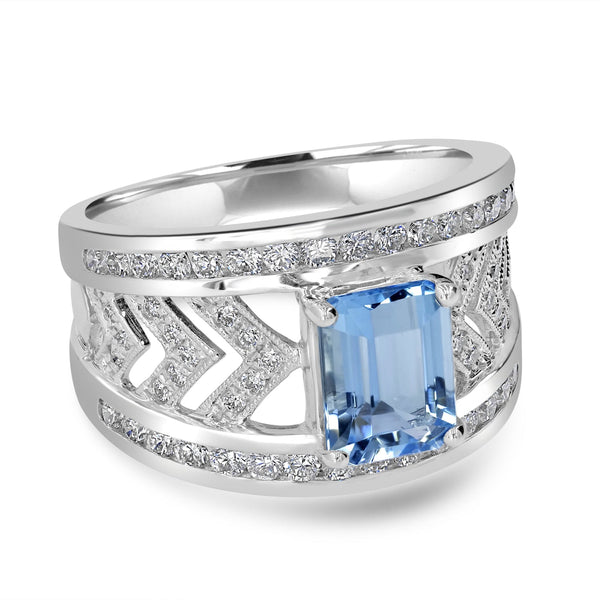 1.50Ct Aquamarine Ring With 0.78Tct Diamonds In 14K White Gold
