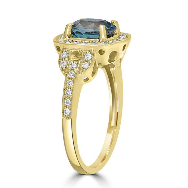 3.28ct  Blue Zircon Rings with 0.27tct Diamond set in 18K Yellow Gold