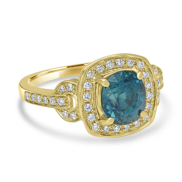 3.28ct  Blue Zircon Rings with 0.27tct Diamond set in 18K Yellow Gold