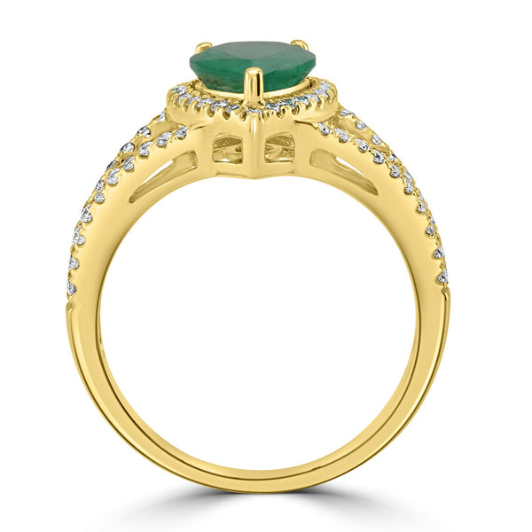 1.53ct Emerald Ring with 0.41tct Diamonds set in 14K Yellow Gold