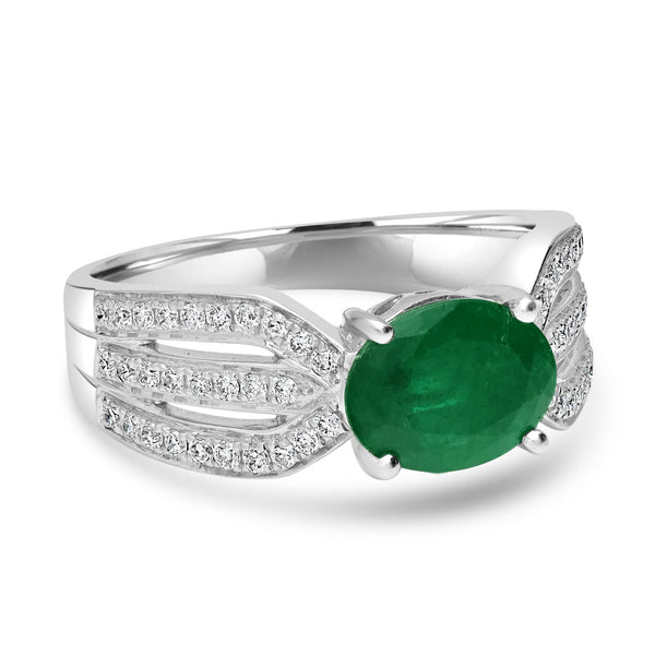 1.39ct Emerald Rings with 0.33tct Diamond set in 14K White Gold