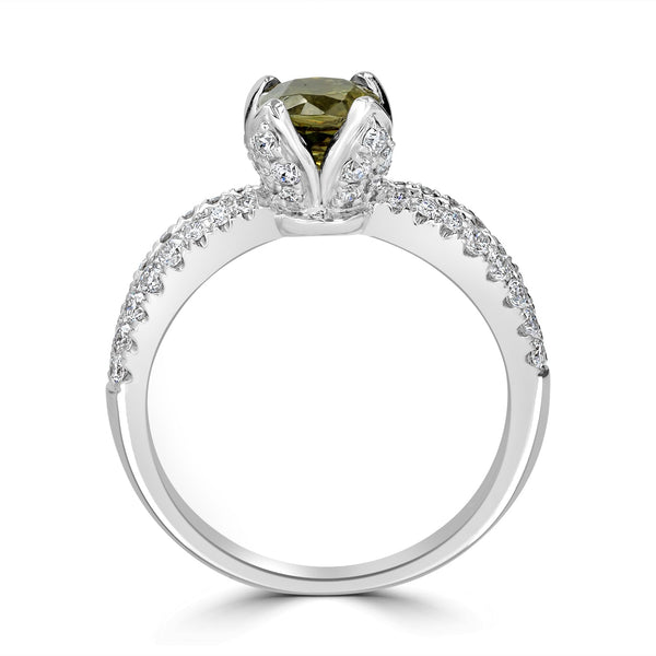 1.5ct Demantoid Garnet Ring with 0.62tct Diamonds set in 14K White Gold