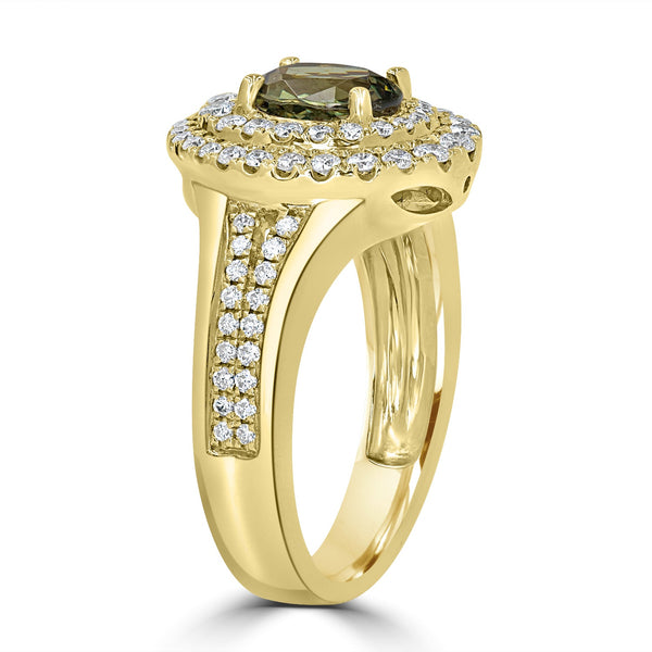 1.9ct Demantoid Garnet Ring with 0.66tct Diamonds set in 14K Yellow Gold