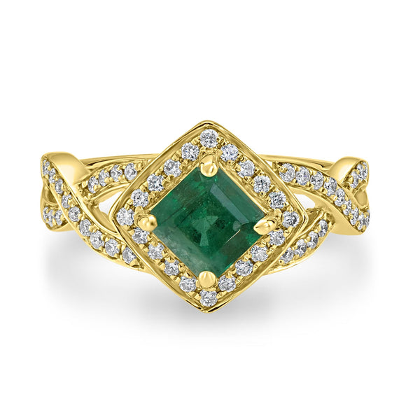 1.16ct Emerald Ring with 0.35tct Diamonds set in 14K Yellow Gold