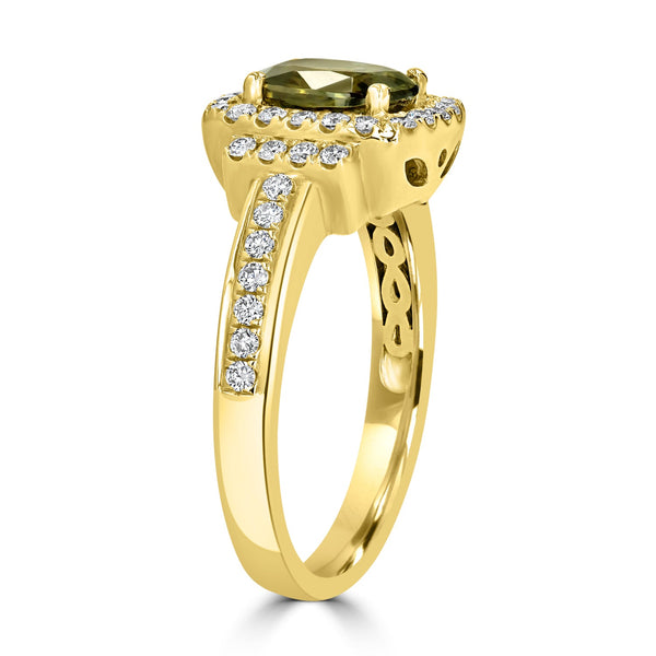 1.67ct Demantoid Garnet Ring with 0.41tct Diamonds set in 14K Yellow Gold