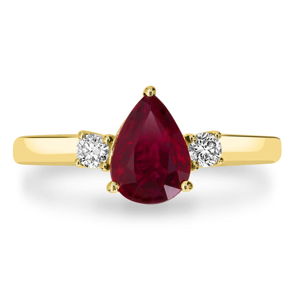1.52ct Ruby Ring with 0.16tct Diamonds set in 14K Yellow Gold