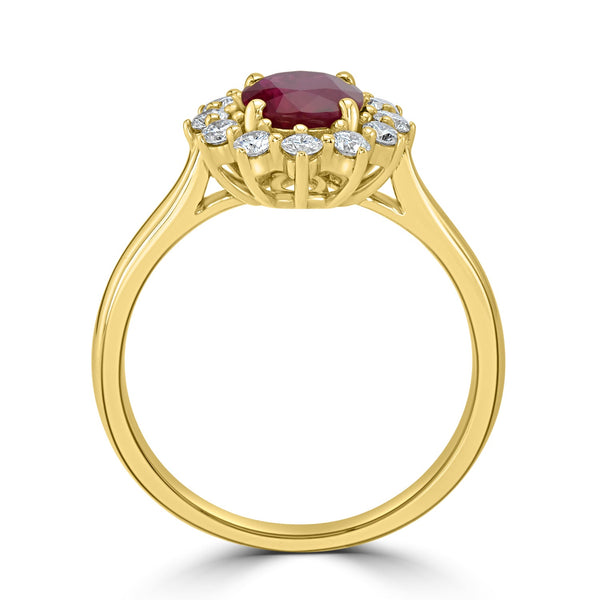 1.31ct Ruby Ring with 0.38tct Diamonds set in 14K Yellow Gold