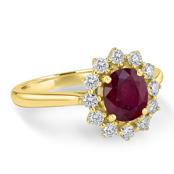 1.31ct Ruby Ring with 0.38tct Diamonds set in 14K Yellow Gold