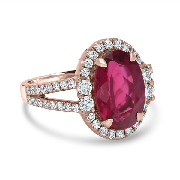 4.15ct  Rubellite Rings with 0.83tct Diamond set in 14K Rose Gold