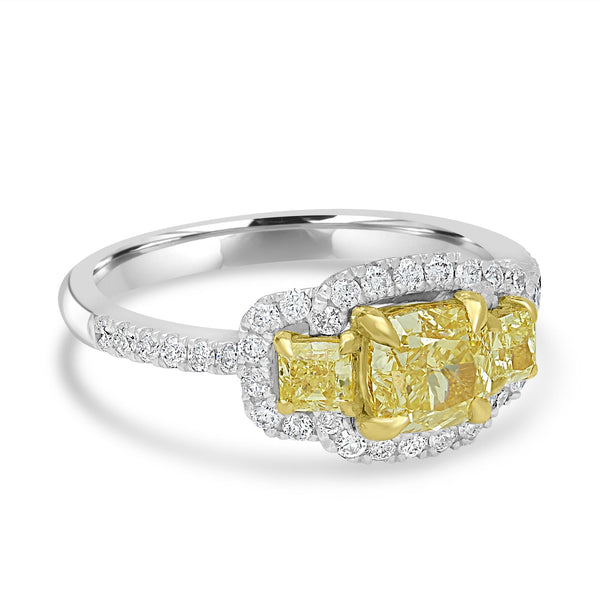 1.01ct Yellow Diamond Rings with 0.77tct Diamond set in 14K White Gold