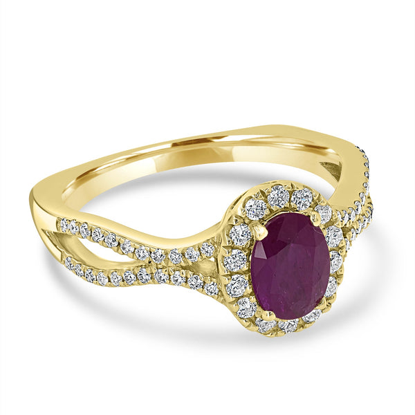 0.87ct Ruby Ring with 0.39tct Diamonds set in 14K Yellow Gold