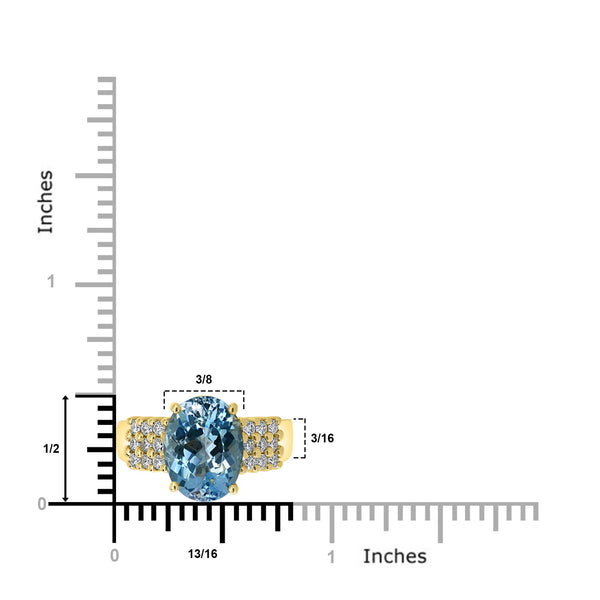3.27ct Aquamarine Ring with 0.34tct Diamonds set in 14K Yellow Gold