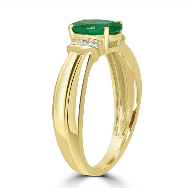 0.96ct Emerald Ring with 0.09tct Diamonds set in 14K Yellow Gold