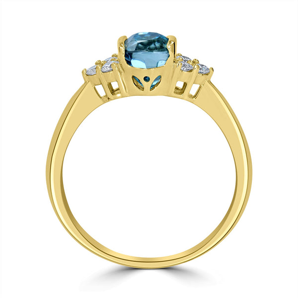 2.55ct Blue Zircon Ring with 0.21tct Diamonds set in 14K Yellow Gold