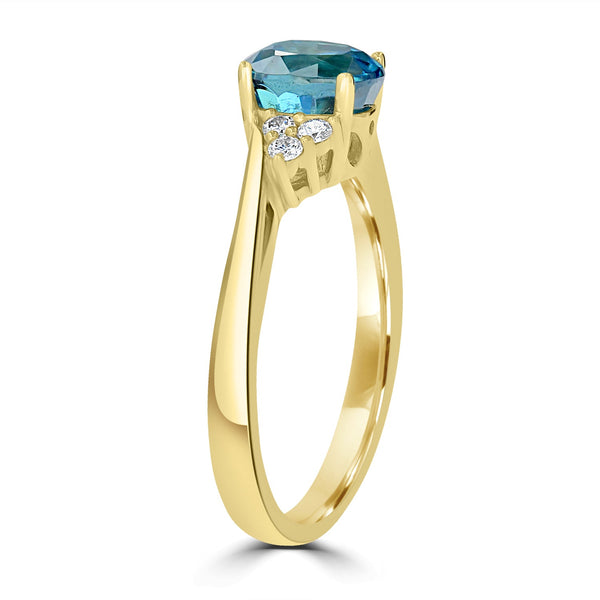 2.46ct Blue Zircon Ring with 0.11tct Diamonds set in 14K Yellow Gold