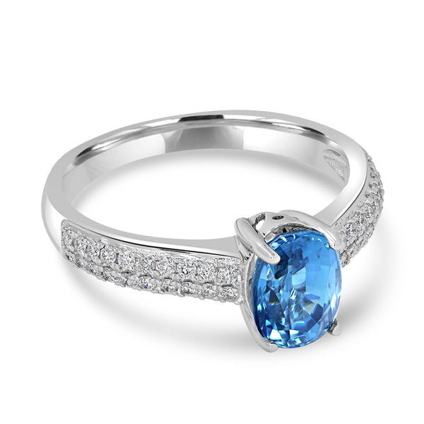 2.33ct Blue Zircon Ring with 0.22tct Diamonds set in 14K White Gold