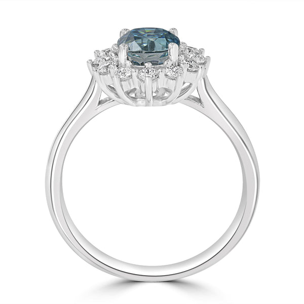 2.35ct Blue Zircon Ring with 0.34tct Diamonds set in 14K White Gold