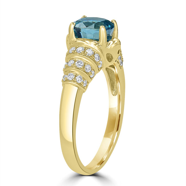 2.86ct Blue Zircon Ring with 0.31tct Diamonds set in 14K Yellow Gold
