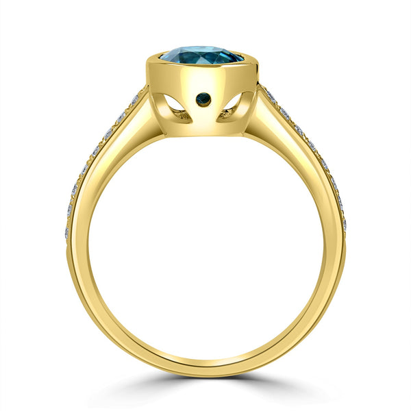 2.3ct Blue Zircon Ring with 0.16tct Diamonds set in 14K Yellow Gold