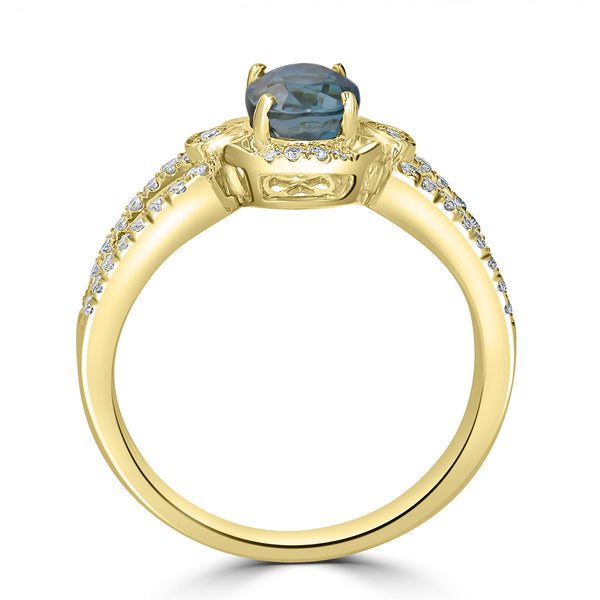 2.14ct Blue Zircon Ring with 0.24tct Diamonds set in 14K Yellow Gold