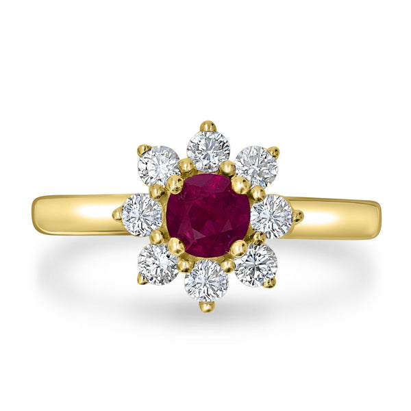 0.67ct Ruby Ring with 0.48tct Diamonds set in 14K Yellow Gold
