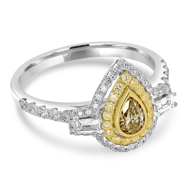 0.25ct Yellow Diamond Ring with 0.73tct Diamonds set in 14K Two Tone Gold