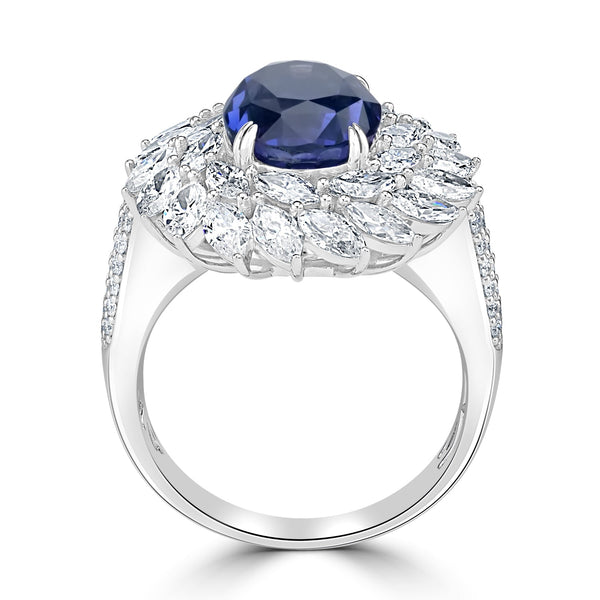 4.91ct Sapphire Ring with 2.38tct Diamonds set in 18K White Gold