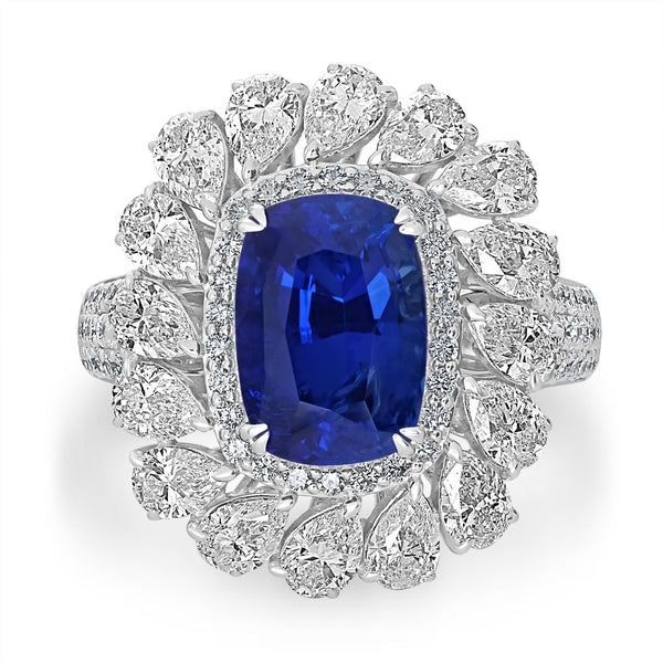 4ct Sapphire Ring with 2.89tct Diamonds set in 18K White Gold