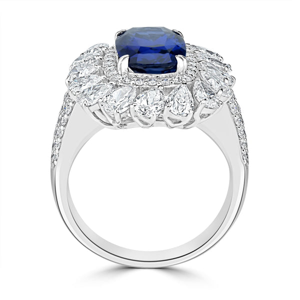 4ct Sapphire Ring with 2.89tct Diamonds set in 18K White Gold
