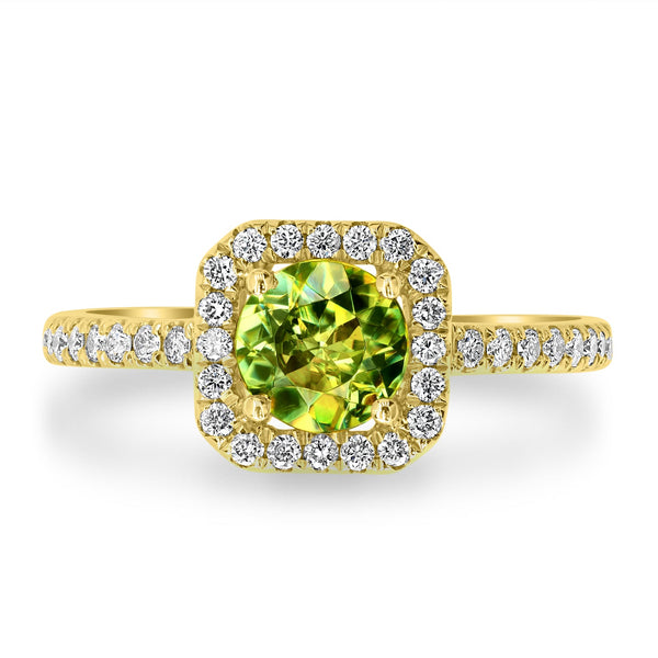0.99ct Sphene Ring with 0.3tct Diamonds set in 14K Yellow Gold