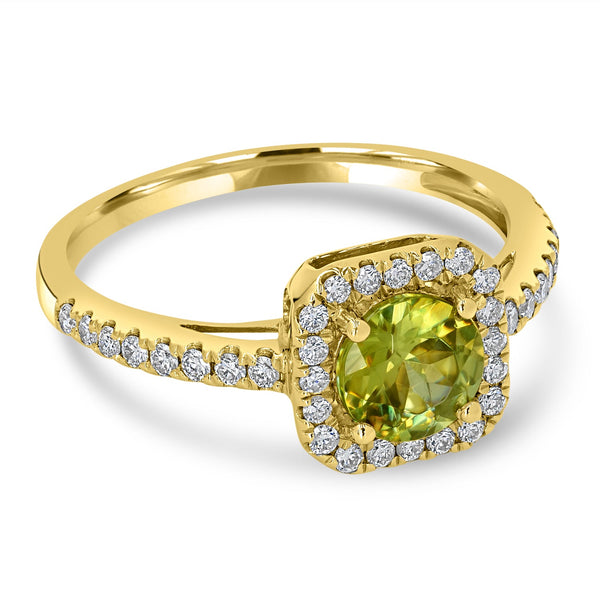 0.99ct Sphene Ring with 0.3tct Diamonds set in 14K Yellow Gold