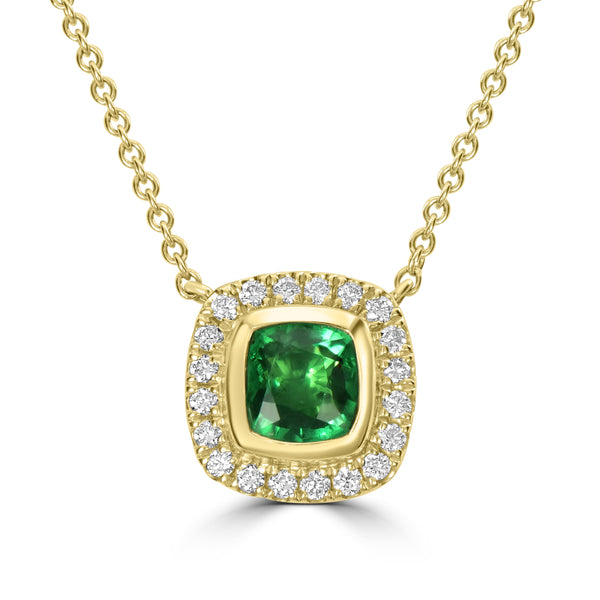 1.03ct Tsavorite Necklaces with 0.16tct Diamond set in 14K Yellow Gold