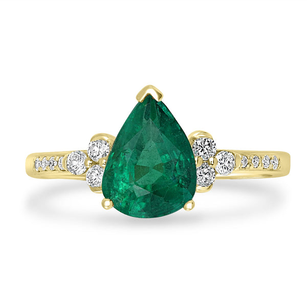 1.58ct Emerald Rings with 0.19tct Diamond set in 14K Yellow Gold