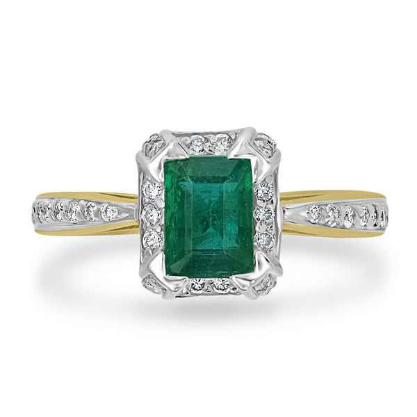 0.75ct Emerald Ring with 0.35tct Diamonds set in 14K Two Tone Gold
