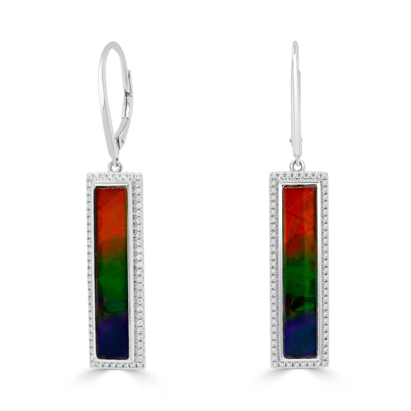 7.41tct Ammolite Earring with 0.43tct Diamonds set in 14K White Gold