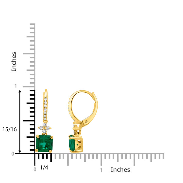 1.83tct Emerald Earring with 0.2tct Diamonds set in 14K Yellow Gold