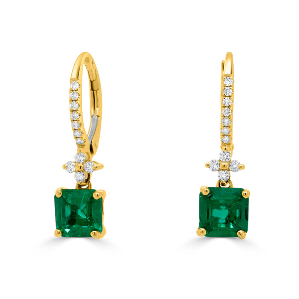 1.83tct Emerald Earring with 0.2tct Diamonds set in 14K Yellow Gold