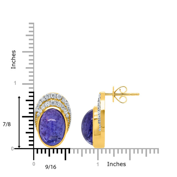 18.76tct Tanzanite Earring with 0.87tct Diamonds set in 14K Yellow Gold