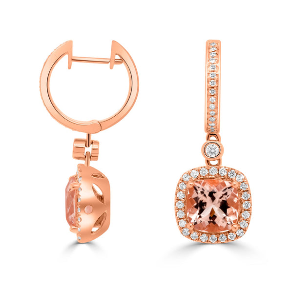 4.09tct Morganite Earring with 0.52tct Diamonds set in 14K Rose Gold