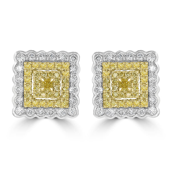 0.16tct Yellow Diamond Earring with 1.2tct Diamonds set in 18K Two Tone Gold