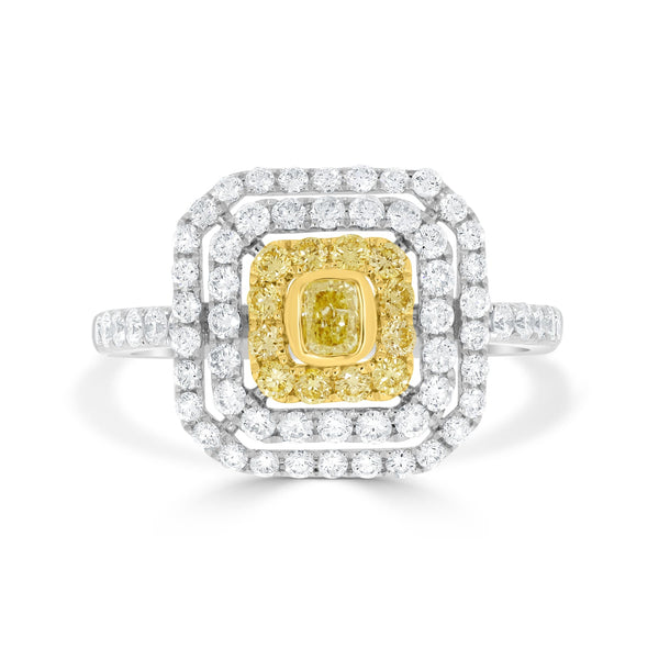 1.01ct Yellow Diamond Rings with 0.14tct Diamond set in 18K Two Tone Gold
